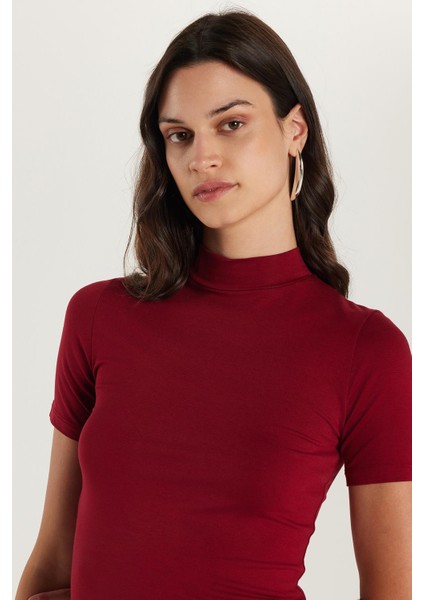 Kadın Standart Fit Kısa Kollu Yarım Balıkçı Yaka Bordo Bluz fiyatları