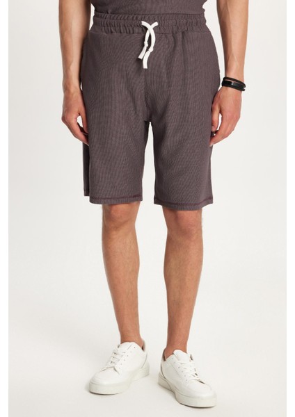 Erkek Standart Fit Pamuklu Jakarlı Baskılı Bisiklet Yaka Beli Bağcıklı Mor Şort Takım fiyatları