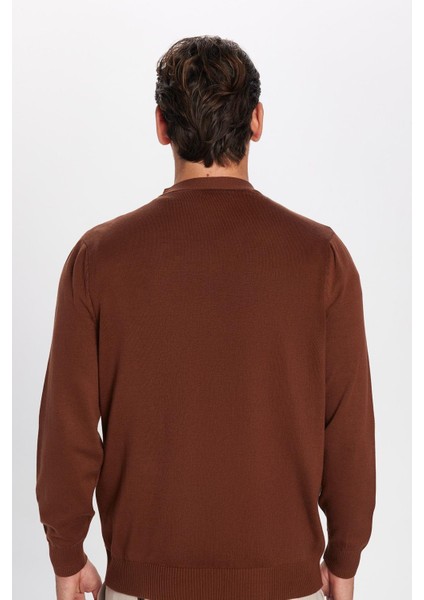 Erkek Standart Fit Normal Kesim Düğmeli Düz Pamuklu Kahverengi Hırka indirimleri