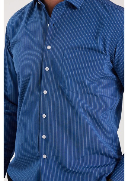 Erkek Regular Fit Klasik Kesim İnce Çizgili Pamuklu Kravatlık Yaka Gömlek modelleri