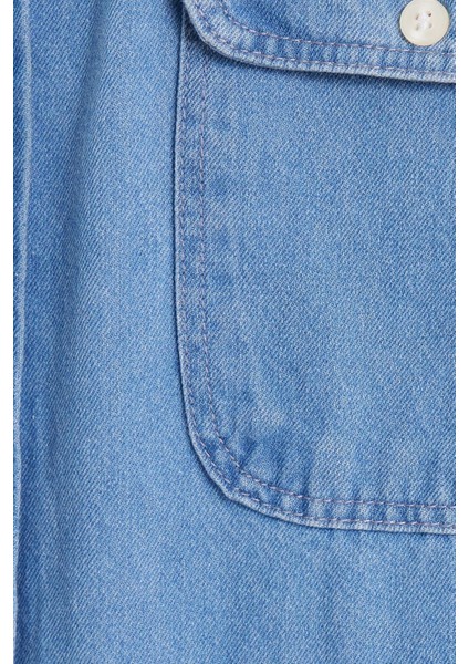 Erkek Relax Fit Rahat Kesim Spor Yaka Çift Cep Kapaklı Denim Gömlek