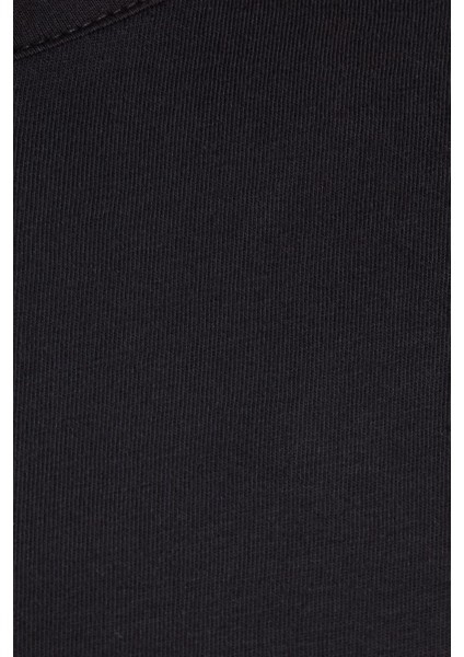 Erkek Standart Fit %100 Pamuk Bisiklet Yaka Beli Lastikli Siyah Pijama Takımı