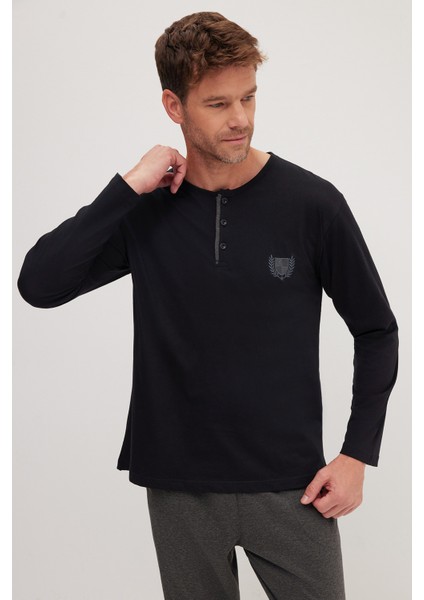 Erkek Standart Fit Normal Kesim %100 Pamuk Bisiklet Yaka Beli Lastikli Antrasit Pijama Takımı fiyatları