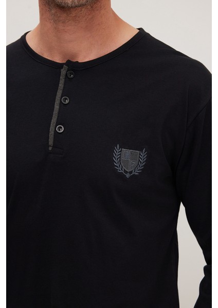 Erkek Standart Fit Normal Kesim %100 Pamuk Bisiklet Yaka Beli Lastikli Antrasit Pijama Takımı modelleri