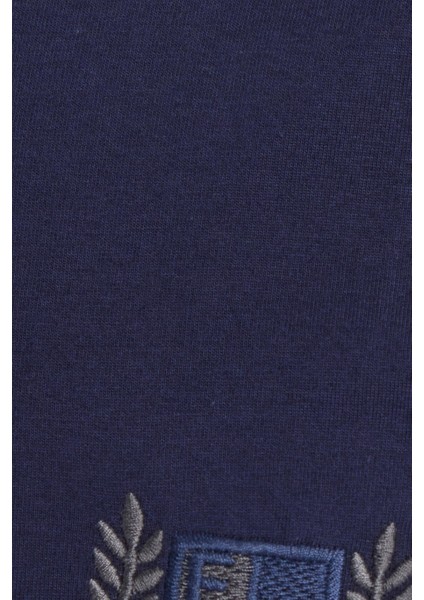 Erkek Standart Fit %100 Pamuk Bisiklet Yaka Beli Lastikli Lacivert Pijama Takımı