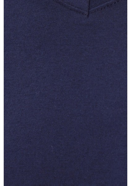 Erkek Standart Fit %100 Pamuk V Yaka Beli Lastikli Lacivert Pijama Takımı