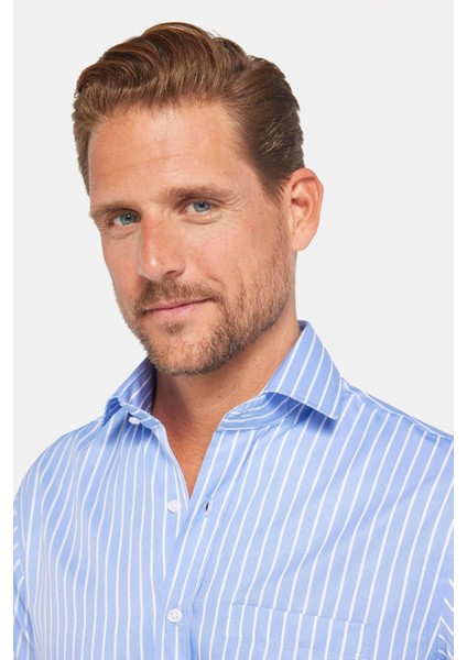 Erkek Regular Fit Klasik Kesim Pamuklu Kolay Ütü Çizgili Gömlek modelleri