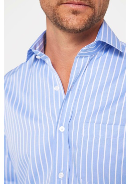 Erkek Regular Fit Klasik Kesim Pamuklu Kolay Ütü Çizgili Gömlek fırsatları