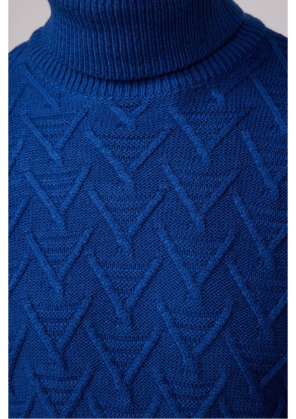 Erkek Slim Fit Dar Kesim Tam Balıkçı Yaka Desenli Lacivert Triko Kazak fırsatları