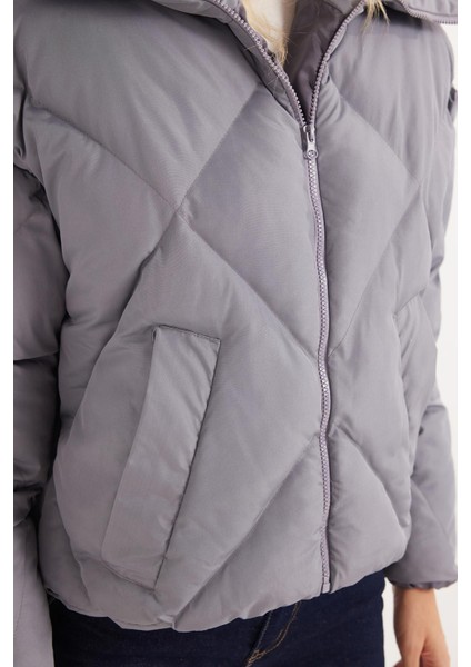 Kadın Oversize Geniş Kesim Şişme Dik Yaka Antrasit Mont modelleri