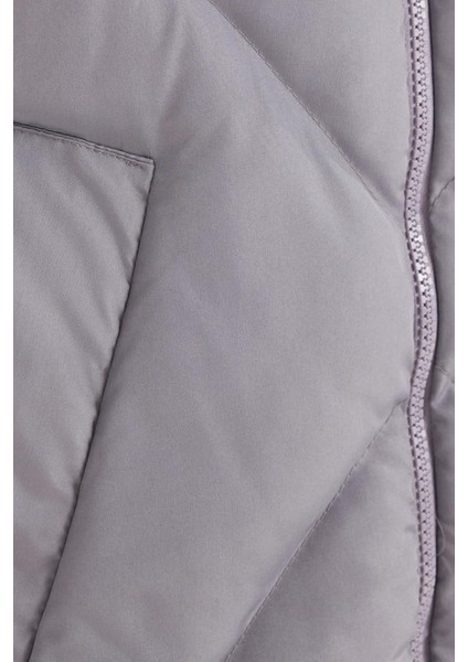 Kadın Oversize Geniş Kesim Şişme Dik Yaka Antrasit Mont