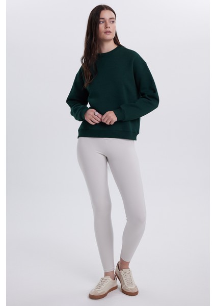 Kadın Oversize Geniş Kesim Pamuklu Bisiklet Yaka Yeşil Sweatshirt indirimleri