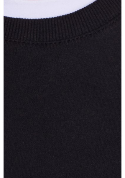 Kadın Oversize Geniş Kesim Pamuklu Bisiklet Yaka Siyah Sweatshirt