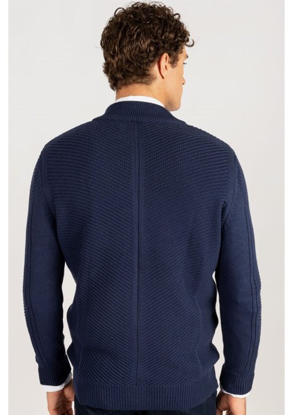 Erkek Standart Fit Normal Kesim Kendinden Desenli Lacivert Hırka fırsatları