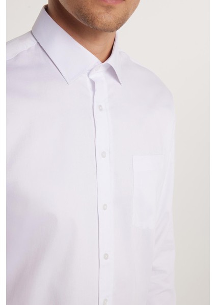 Erkek Regular Fit Klasik Kesim %100 Pamuk Saten Tek Cepli Beyaz Gömlek fiyatları