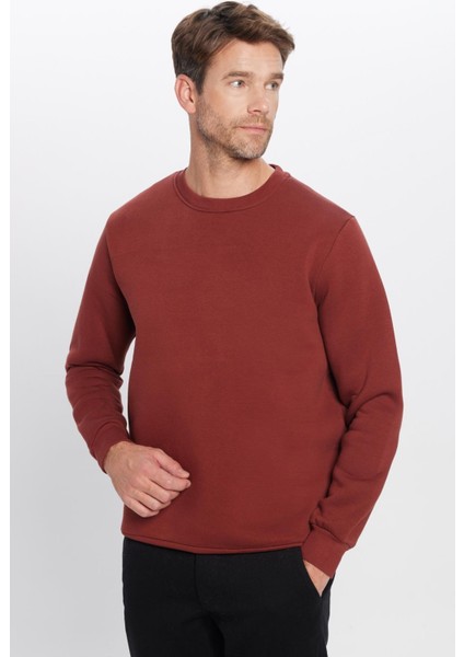 Unisex Relax Fit Rahat Kesim Pamuklu Yumuşak Dokulu Polarlı Kahverengi Bisiklet Yaka Sweatshirt fiyatları