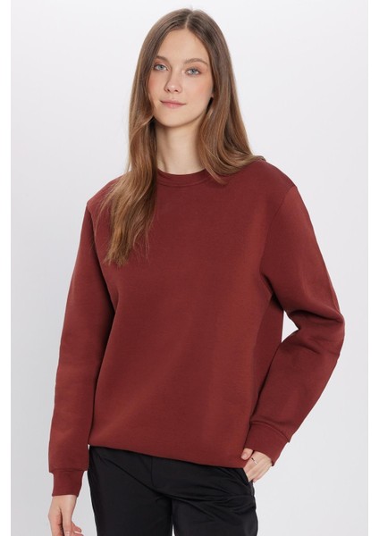 Unisex Relax Fit Rahat Kesim Pamuklu Yumuşak Dokulu Polarlı Kahverengi Bisiklet Yaka Sweatshirt modelleri