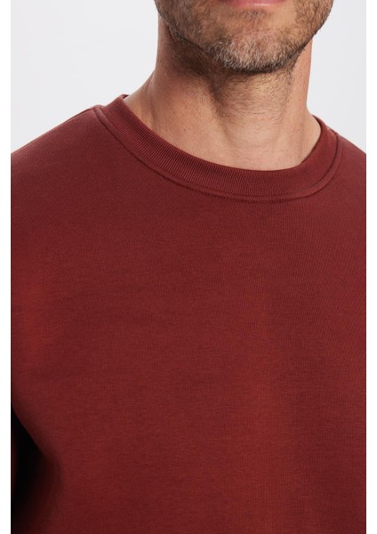 Unisex Relax Fit Rahat Kesim Pamuklu Yumuşak Dokulu Polarlı Kahverengi Bisiklet Yaka Sweatshirt fırsatları