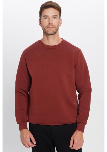 Unisex Relax Fit Rahat Kesim Pamuklu Yumuşak Dokulu Polarlı Kahverengi Bisiklet Yaka Sweatshirt indirimleri