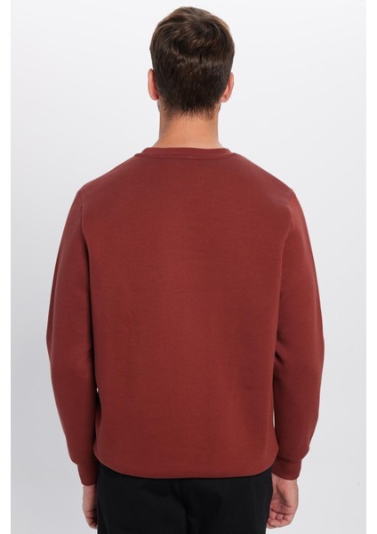 Unisex Relax Fit Rahat Kesim Pamuklu Yumuşak Dokulu Polarlı Kahverengi Bisiklet Yaka Sweatshirt