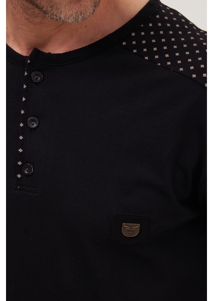 Erkek Standart Fit Normal Kesim %100 Pamuk Bisiklet Yaka Beli Lastikli Siyah Pijama Takımı modelleri