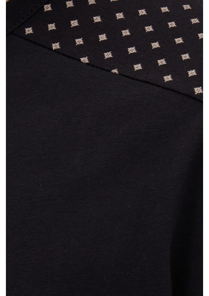 Erkek Standart Fit Normal Kesim %100 Pamuk Bisiklet Yaka Beli Lastikli Siyah Pijama Takımı