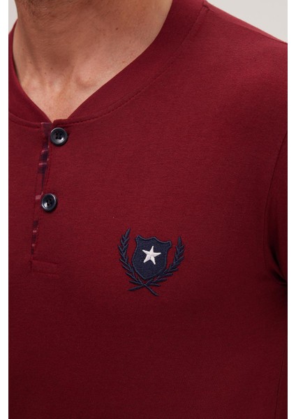 Erkek Regular Fit Pamuklu Düğmeli Yaka Beli Lastikli Desenli Bordo Pijama Takımı fiyatları