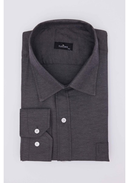 Büyük Beden Uzun Kollu Kolay Ütü Kravatlık Armürlü Pamuklu Gri Erkek Gömlek fiyatları