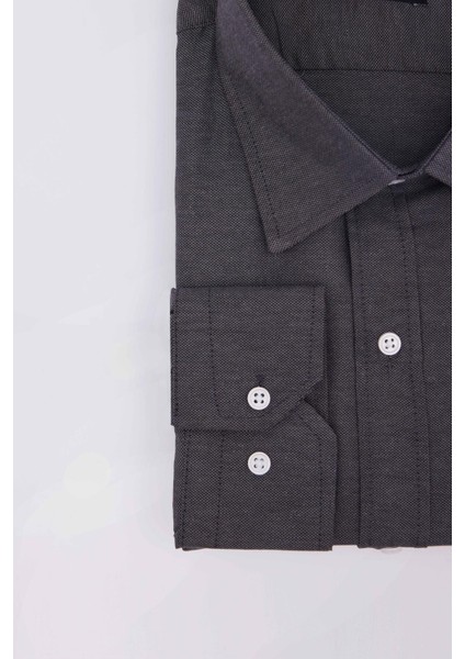 Büyük Beden Uzun Kollu Kolay Ütü Kravatlık Armürlü Pamuklu Gri Erkek Gömlek modelleri