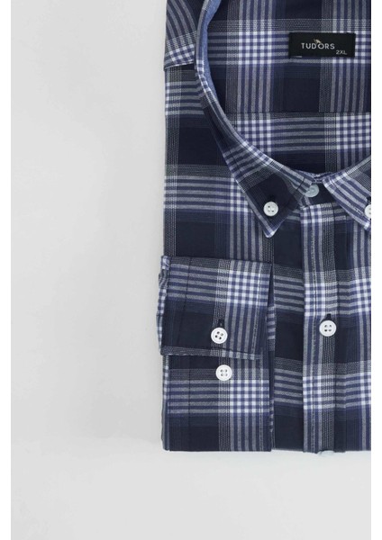 Büyük Beden Ekoseli Biyeli Yaka Düğmeli Erkek Gömlek modelleri