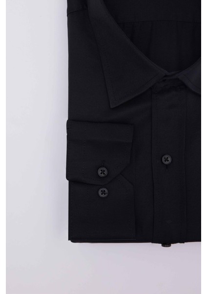 Büyük Beden Uzun Kollu Saten Erkek Siyah Gömlek fırsatları