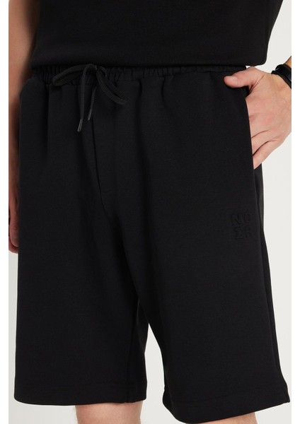 Erkek Standart Fit %100 Pamuk Bisiklet Yaka Beli Bağcıklı Siyah Şort Takım modelleri