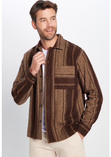 Erkek Relax Fit Rahat Kesim Oduncu Çizgili Tek Cepli Kışlık Gömlek