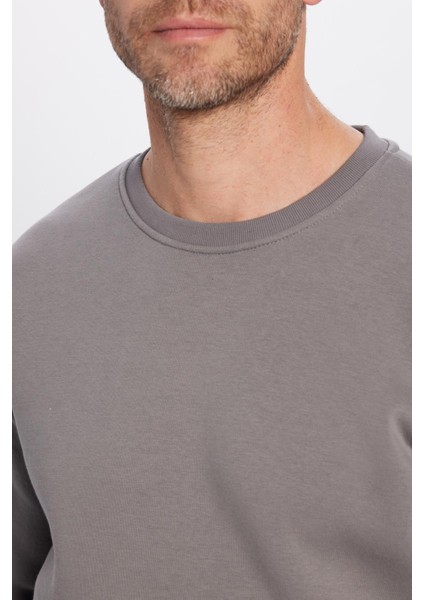 Unisex Relax Fit Rahat Kesim Pamuklu Yumuşak Dokulu İçi Polarlı Basic Gri Bisiklet Yaka Sweatshirt fırsatları