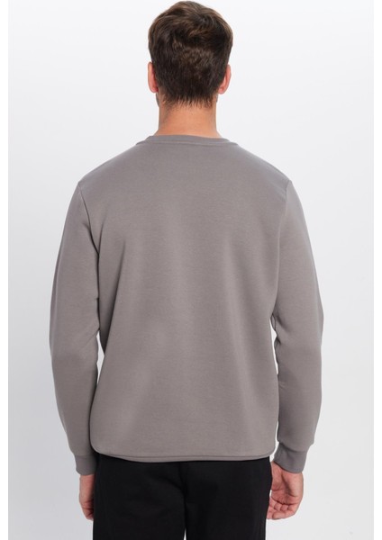 Unisex Relax Fit Rahat Kesim Pamuklu Yumuşak Dokulu İçi Polarlı Basic Gri Bisiklet Yaka Sweatshirt