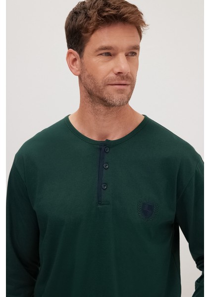 Erkek Standart Fit Normal Kesim %100 Pamuk Bisiklet Yaka Beli Lastikli Lacivert Pijama Takımı fiyatları