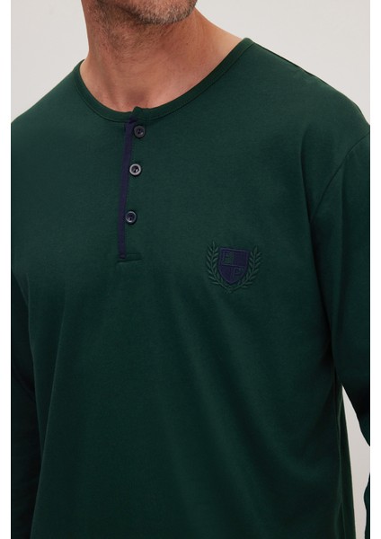 Erkek Standart Fit Normal Kesim %100 Pamuk Bisiklet Yaka Beli Lastikli Lacivert Pijama Takımı modelleri