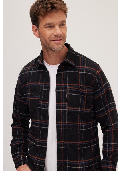 Erkek Slim Fit Dar Kesim Uzun Kollu Kareli Çift Cepli Kışlık Oduncu Gömlek