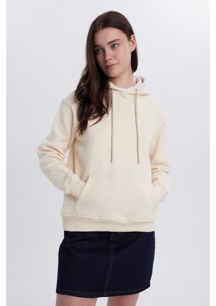 Kadın Relax Fit Rahat Kesim Pamuklu Kapüşonlu Kanguru Cepli Taş Sweatshirt fiyatları