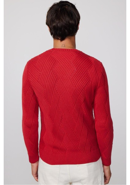 Erkek Bisiklet Yaka Desenli Yumuşak Dokulu Kırmızı Triko Kazak indirimleri