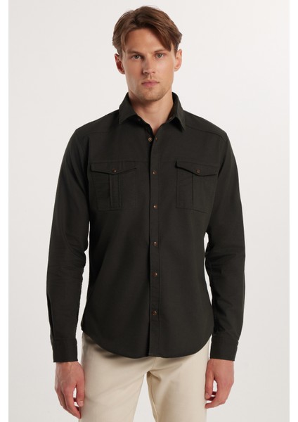 Erkek Slim Fit Dar Kesim Uzun Kollu Denim Kot Yıkamalı Çift Cepli Haki Spor Yaka Gömlek fiyatları