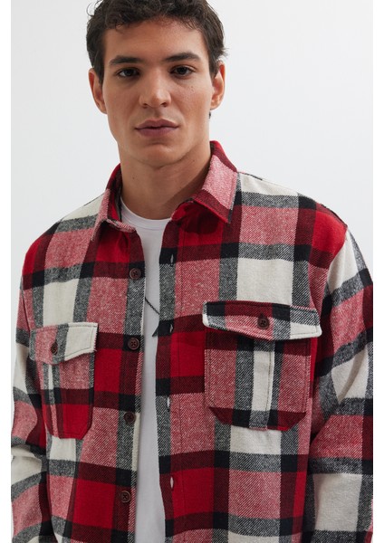 Erkek Relax Fit Rahat Kesim Oduncu Çift Cep Düğmeli Kareli Kışlık Gömlek fiyatları