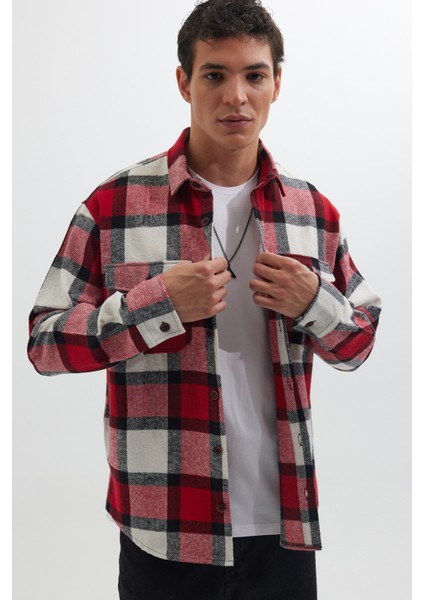 Erkek Relax Fit Rahat Kesim Oduncu Çift Cep Düğmeli Kareli Kışlık Gömlek indirimleri