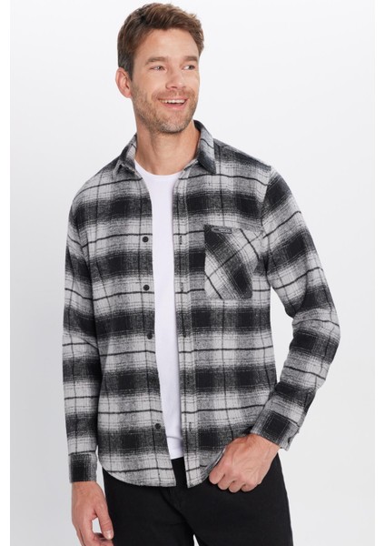 Erkek Slim Fit Dar Kesim Oduncu Tek Cepli Kareli Kışlık Gömlek