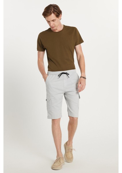 Erkek Relax Fit Rahat Kesim %100 Pamuk Kargo Cep Açık Gri Kapri Şort fırsatları