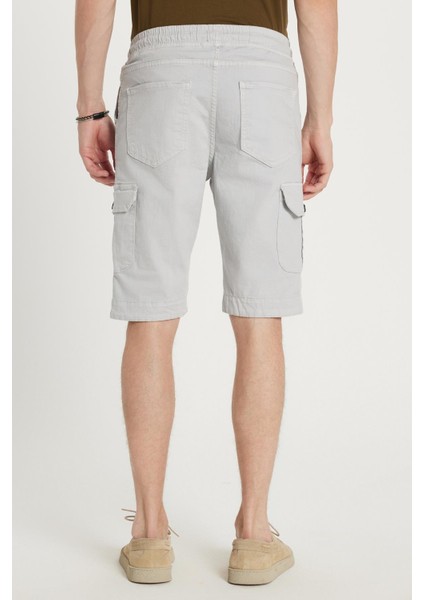 Erkek Relax Fit Rahat Kesim %100 Pamuk Kargo Cep Açık Gri Kapri Şort indirimleri