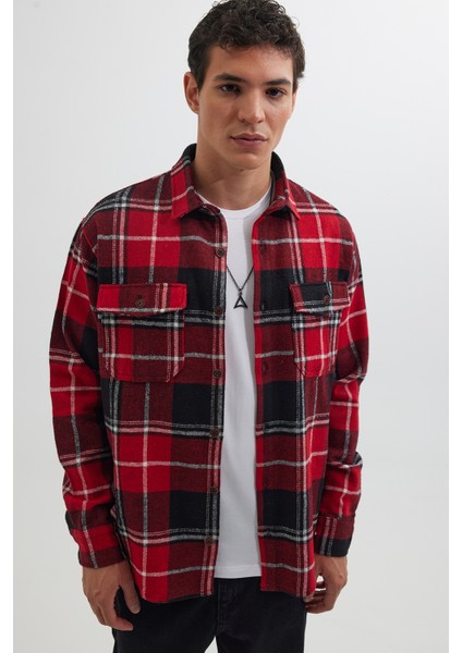 Erkek Relax Fit Rahat Kesim Oduncu Çift Cep Düğmeli Kareli Kışlık Gömlek fiyatları