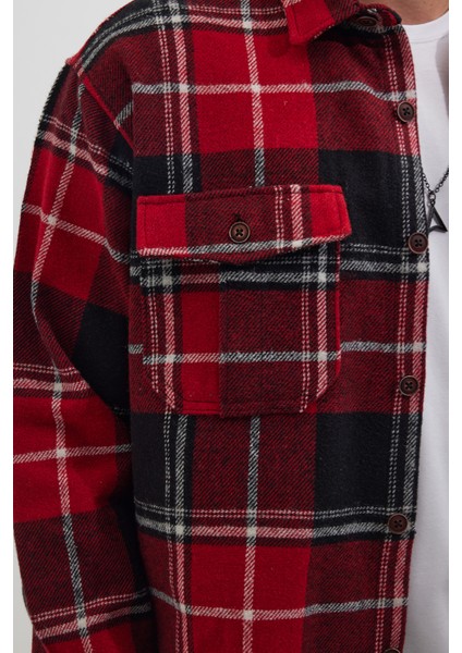 Erkek Relax Fit Rahat Kesim Oduncu Çift Cep Düğmeli Kareli Kışlık Gömlek modelleri