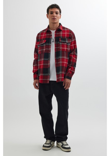 Erkek Relax Fit Rahat Kesim Oduncu Çift Cep Düğmeli Kareli Kışlık Gömlek fırsatları