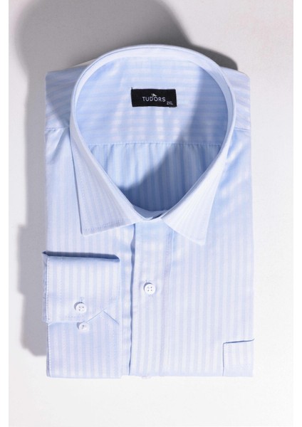 Büyük Beden Uzun Kollu Kolay Ütü Kravatlık Armürlü Pamuklu Mavi Erkek Gömlek fiyatları